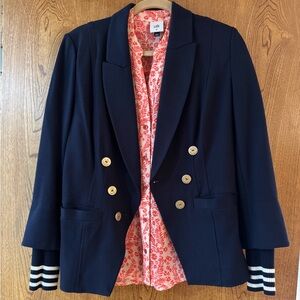 CAbi Women's Navy Blazer with Striped Cuffs